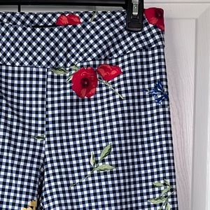 Melissa Paige Pull-On Stretch Gingham Pants with Floral Detail Women’s (M)